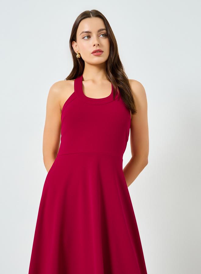 Take Two Red Halter Neck Sleeveless A-Line Maxi Dress - Image 2